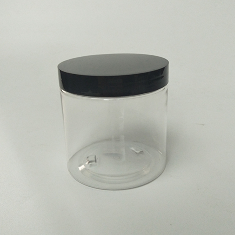 Pot en PET 250 ml transparent avec couvercle noir