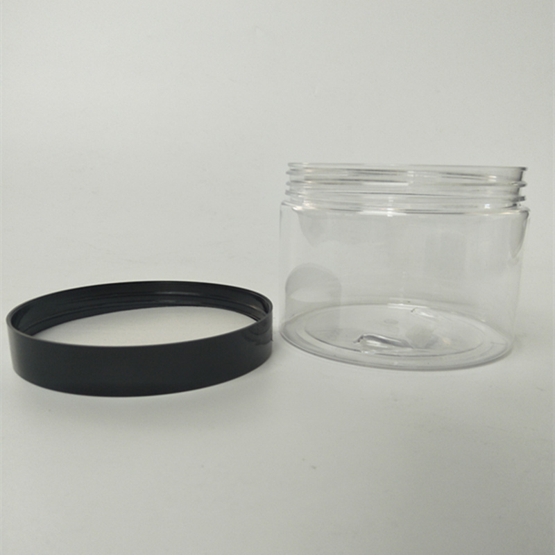 350ml 12oz Clear Plastic Straight Sided Jars with Black Lids Wholesale